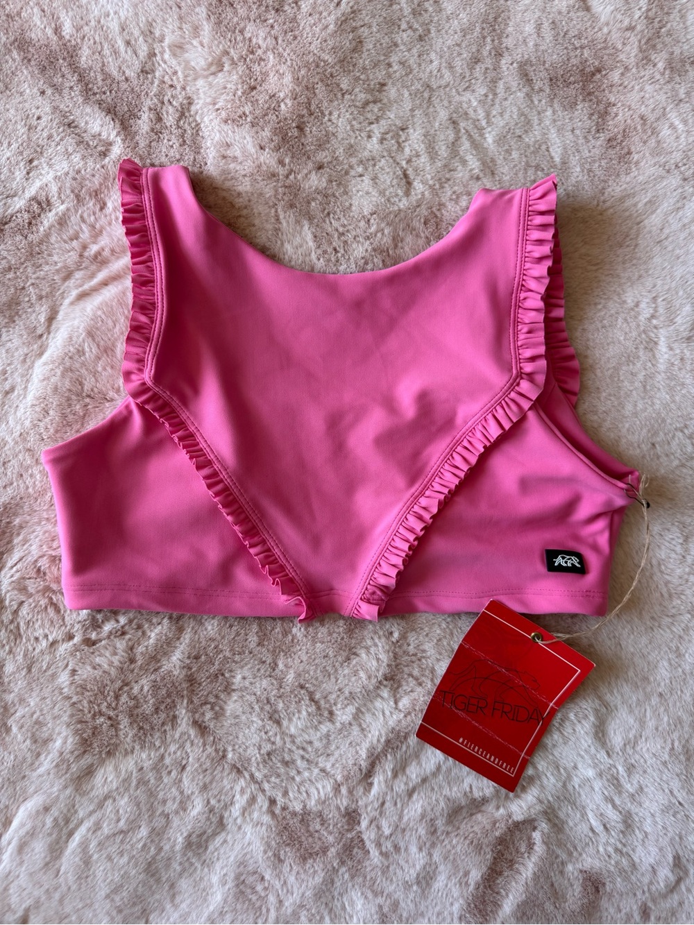 Tiger Friday Pink Ruffle-Trim Crop Top